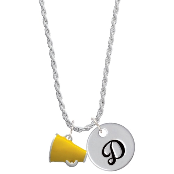 Delight Jewelry Silvertone Small Yellow Megaphone Silvertone Script Initial Disc - D - Charm Necklace, 20"+3"