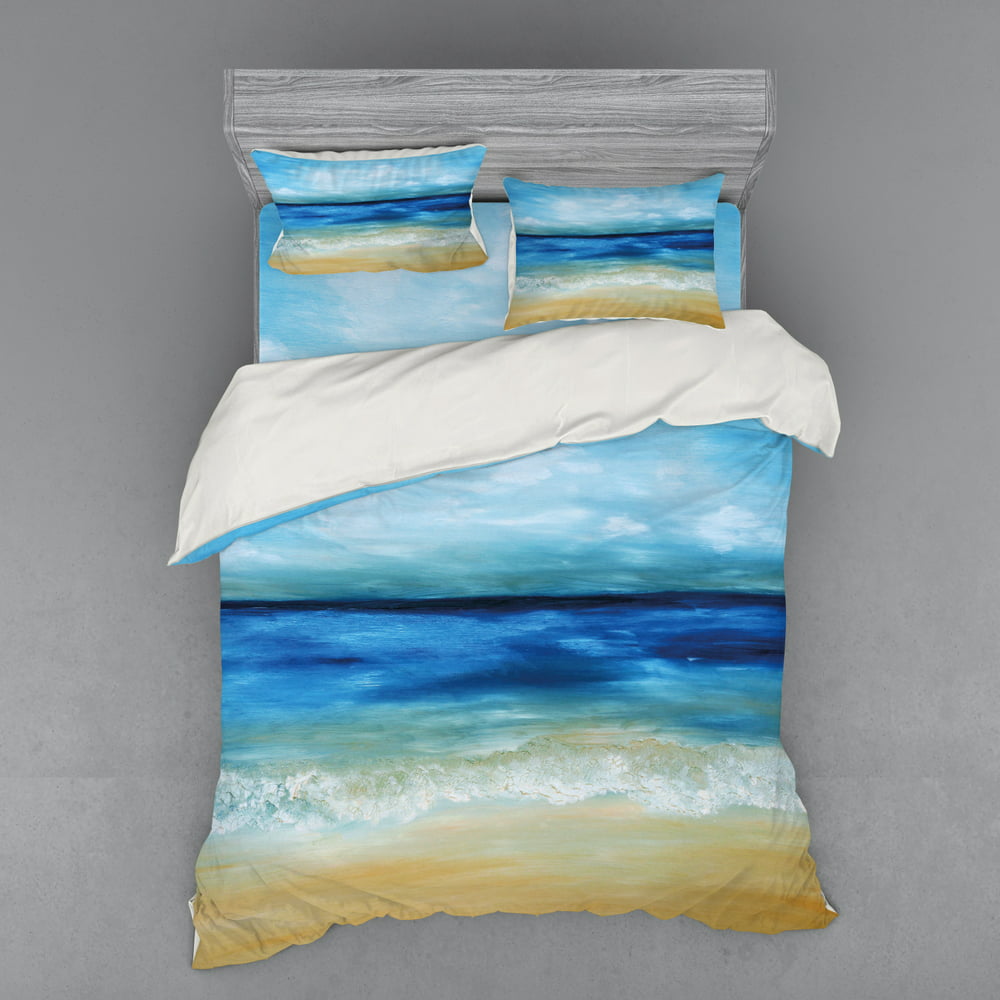Art Duvet Cover Set, Tropical Sandy Beach Pure Waves Tranquil Ocean ...