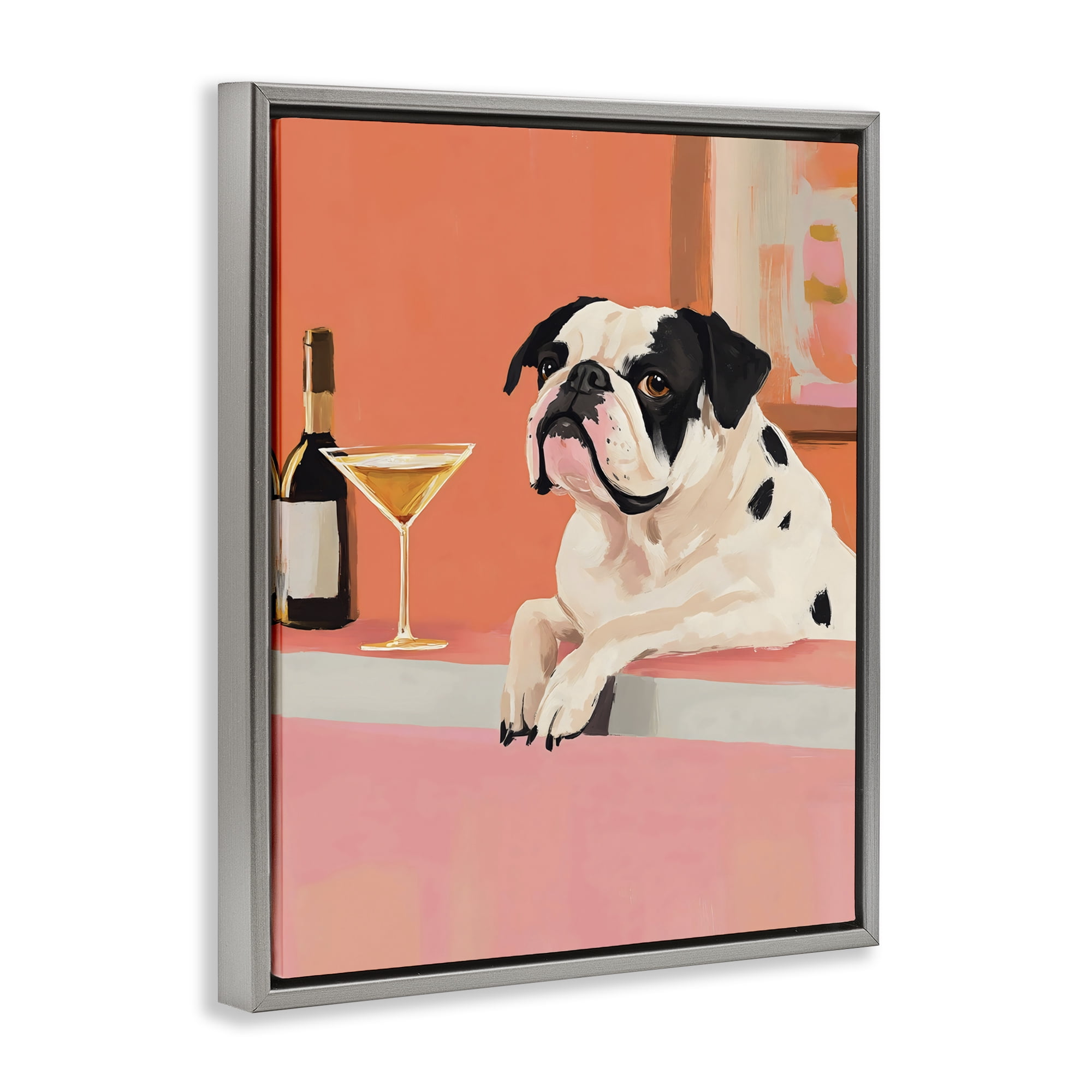 Stupell Industries Bulldog at Martini Lounge Gray Framed Floater Canvas Wall Art, design by The Prints Vibe