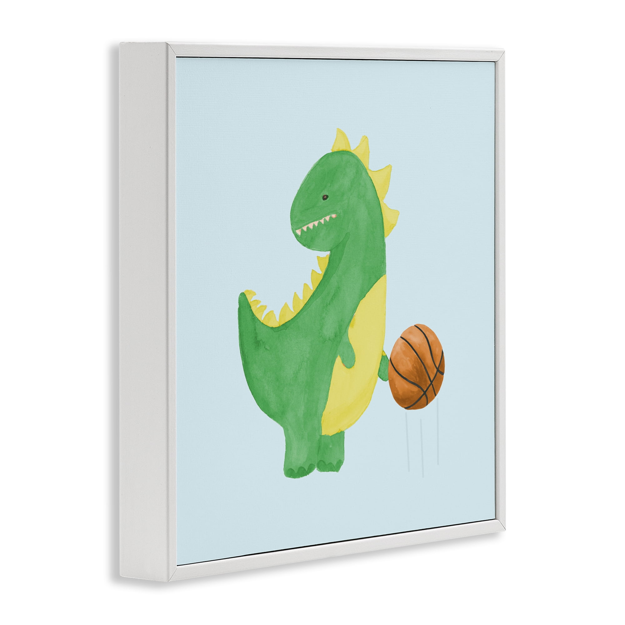 Stupell Industries Baby Dino & Basketball White Framed Giclee Art, design by Lucille Price
