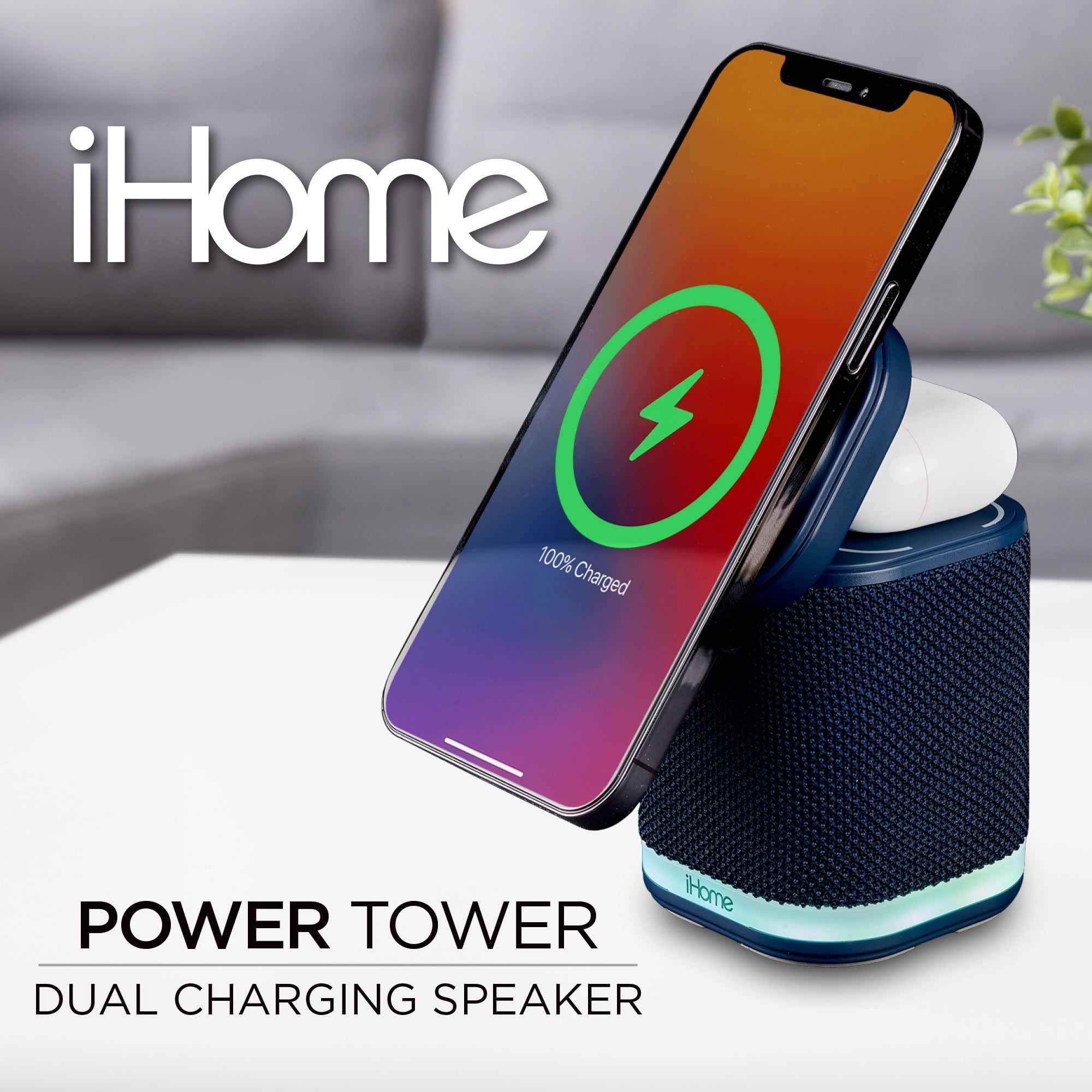 iHome Bluetooth Speaker with Wireless Charger, Charging Station with Color Changing Night Light