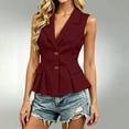 thumbnail image 5 of Stamzod Blazers for Women Business Casual Summer Sleeveless Dress Jacket V-Neck Lapel Ruffled Blazer with Bow Pockets Wine L, 5 of 7