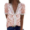 thumbnail image 2 of ICHUANYI Clearance Women Fashion Summer Sexy Fold Printed Regular Women Short Sleeves V Neck Button(Orange, XXL) ICHUANYI WER2023080802994, 2 of 5