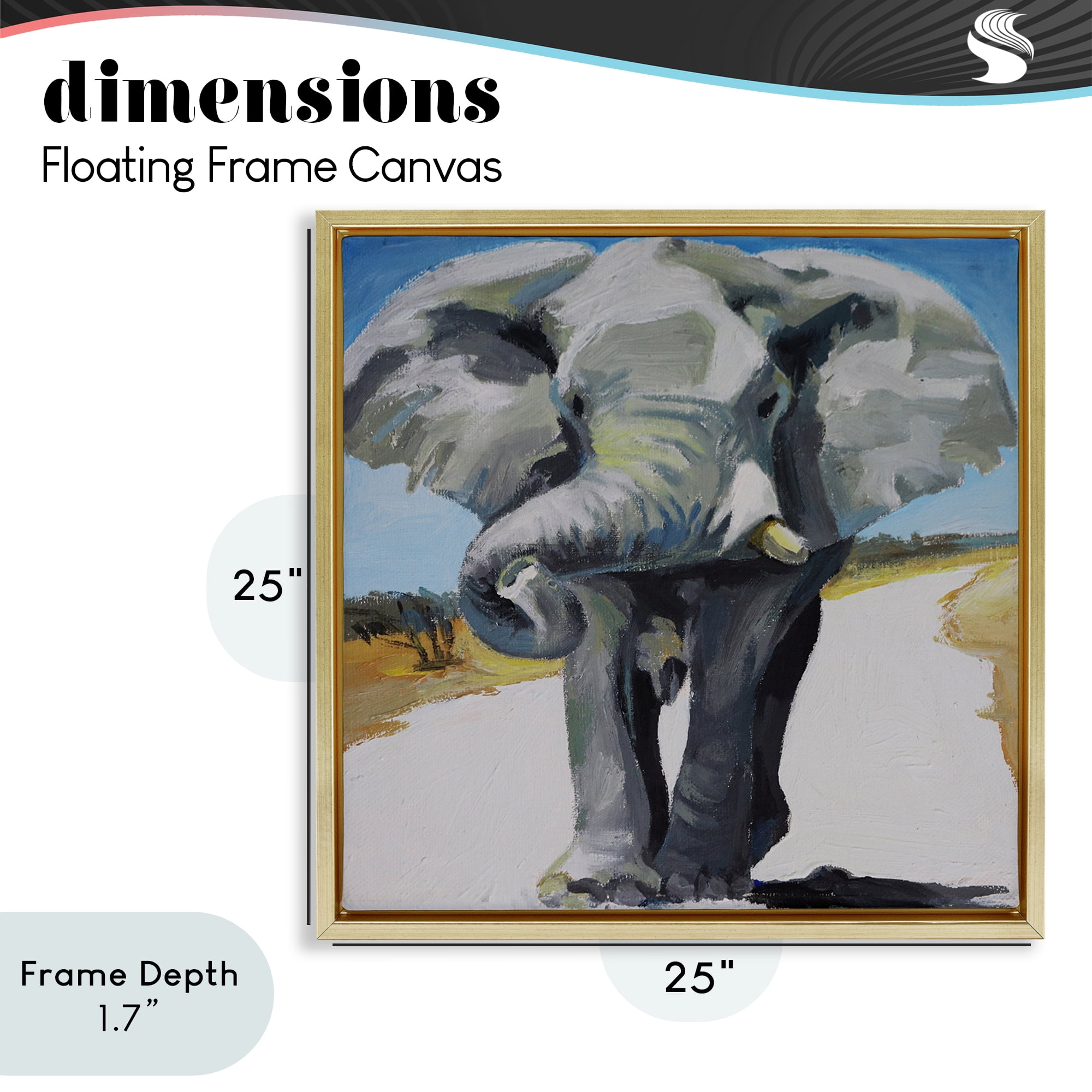 Stupell Industries Majestic Elephant on Path Gold Framed Floater Canvas Wall Art, design by Violeta Vollmer