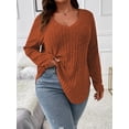 thumbnail image 2 of XCHQRTI Women's V Neck Plus Size Ribbed Pullover Long Sleeve Tunic Casual Tops, 2 of 9