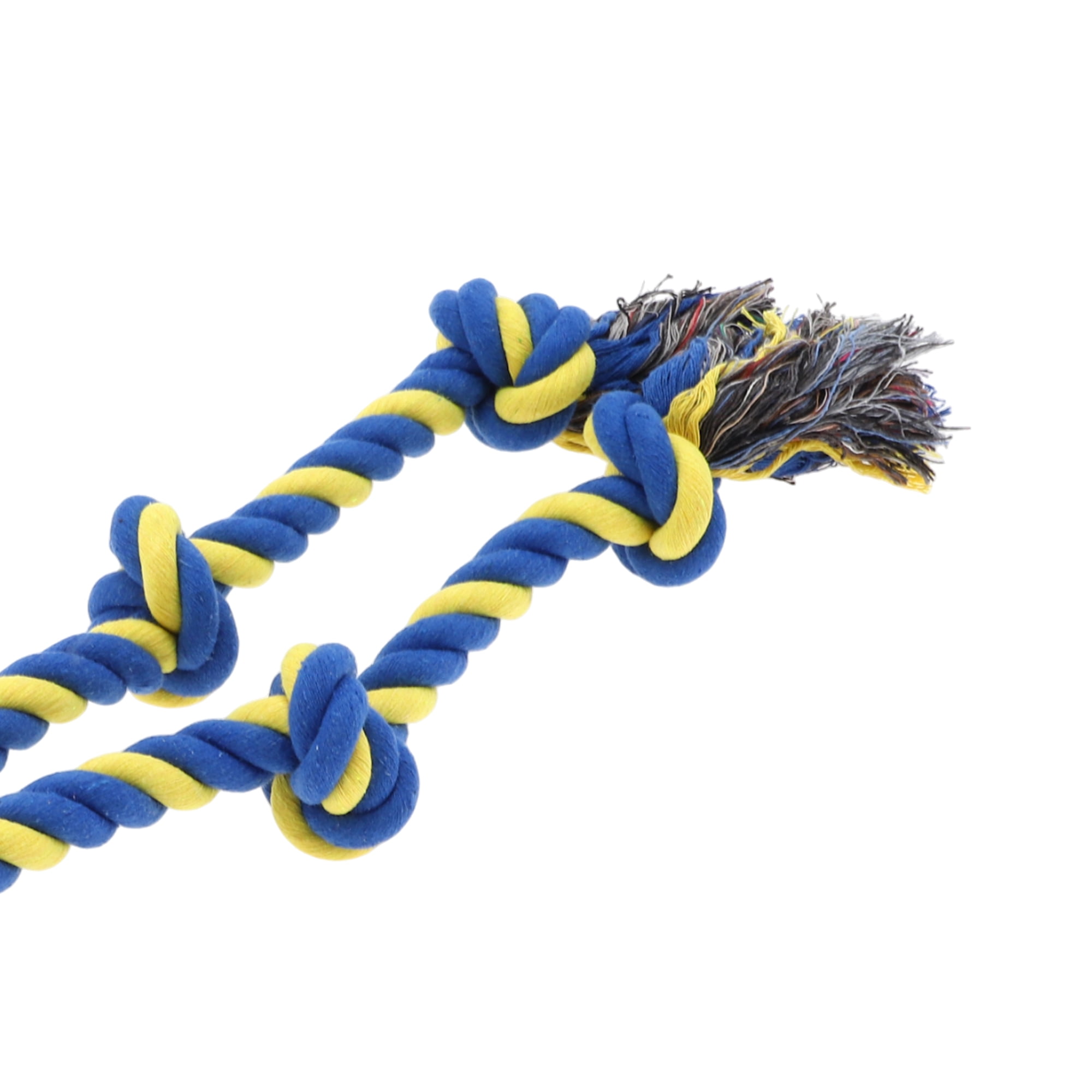 Unique Bargains Knots Shape Durable Braided Cotton Dog Chew Rope Blue Yellow