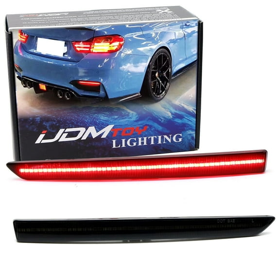Black-Out Smoked Lens 40-SMD Red Full LED Rear Bumper Reflector Light Trim For BMW F80 M3, F82/F83 M4, Function as Tail or Rear Fog Lights