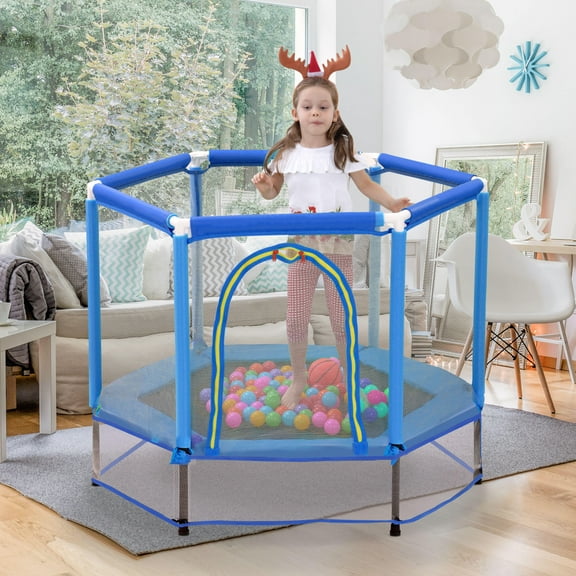Trampoline For Kids 55'' Toddlers Trampoline with Safety Enclosure Net and Balls, Indoor Outdoor Mini Trampoline for Kids,Outdoor Trampoline