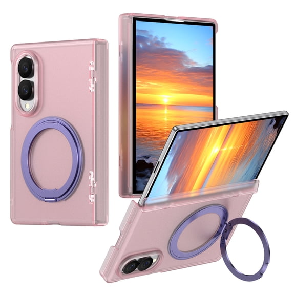 Decase for Samsung Galaxy Z Fold 8 Case, Magnetic Kickstand Case with Matte Clear Hard PC Back, Shock Absorbing Anti-Scratch Design, Mattepink