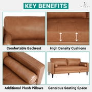 Naomi Home Marisa Top Grain Genuine Leather Sofa - Revel in Exquisite Leather Opulence - Unparalleled Luxury Mid-Century Leather Sofa - Embodiment of Cozy Lounging and Contemporary Design, Tan