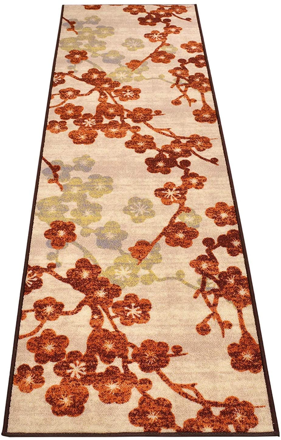 Custom Size Skid Resistant Backing Rug Runner Floral Blossom Design Cut