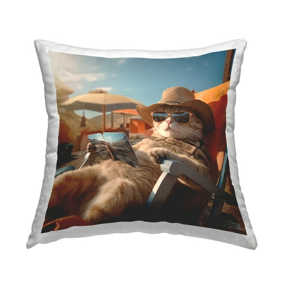 Stupell Industries Relaxing Cat Lounge Chair Decorative Printed Throw Pillow Design by RB.
