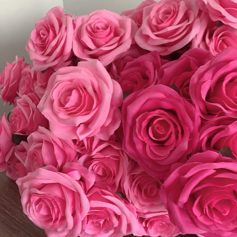 9Heads Roses Bouquet Artificial Flower Hot Pink Deep Pink Rose Fake Rose Living Room Dry Flower Decoration Wedding