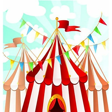 Hellodecor Polyster 5x7ft Red And White Circus Striped Theme Hellodecor Polyster 5x7ft Red And White Circus Striped Theme