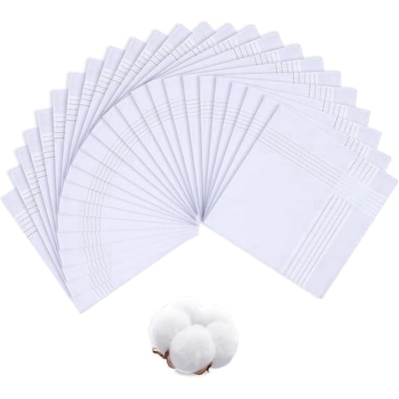 20pcs Men's Handkerchiefs, 100% Soft Cotton, Selected Stripe White Hankies, 15''x15'' Pocket Square for Gentleman