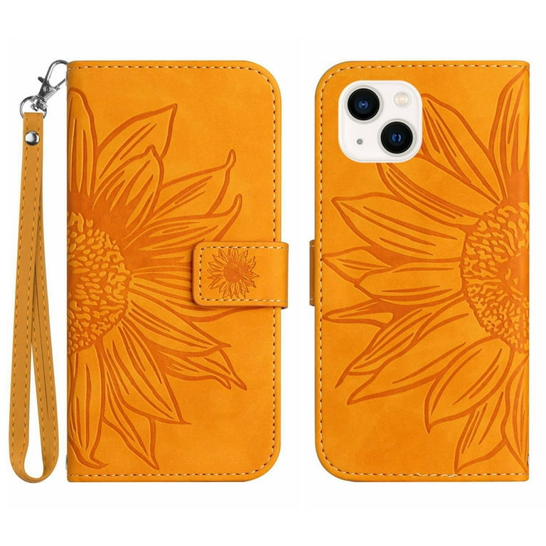 Yellow Leather Magnetic Wallet Case for iPhone 14 Pro MAX (6.7