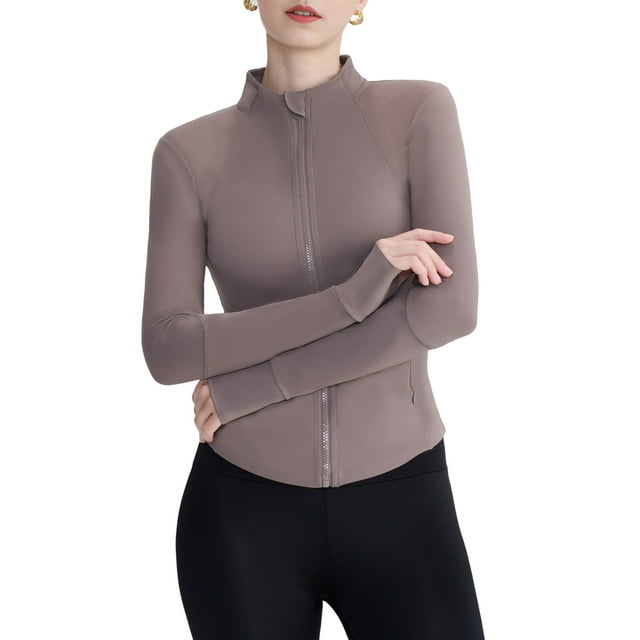 Womens Workout Jackets, Full Zip Slim Fit Athletic Running Sports Track Jacket with Ebony Ash Gray S