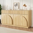 thumbnail image 3 of Aphthongs Modern Fluted Sideboard Cabinet, 65" W Symmetrical Arc Accent Sideboard Buffet Cabinet with Storage & 3 Drawers, Fluted Buffet Cabinet, Credenza, Wood Mid Century Cabinet, Natural, 3 of 9