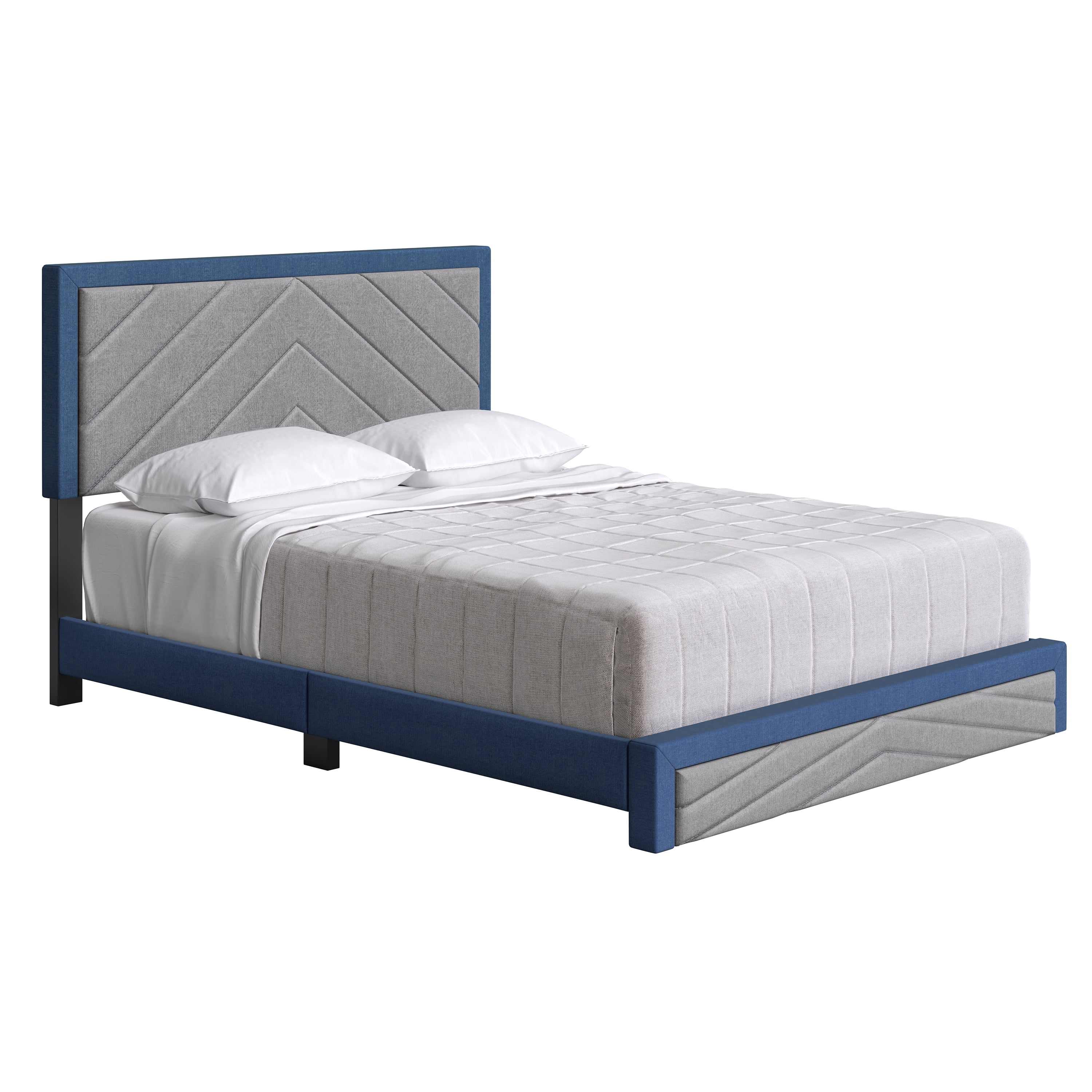 Boyd Sleep Barcelona Blue/Gray Linen King Size Fully Upholstered Platform Bed Frame with Adjustable Headboard
