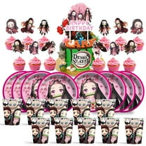 Demon Slayer Girl Nezuko Birthday Cups Party Supplies Plates Decorations Cake Topper Decor