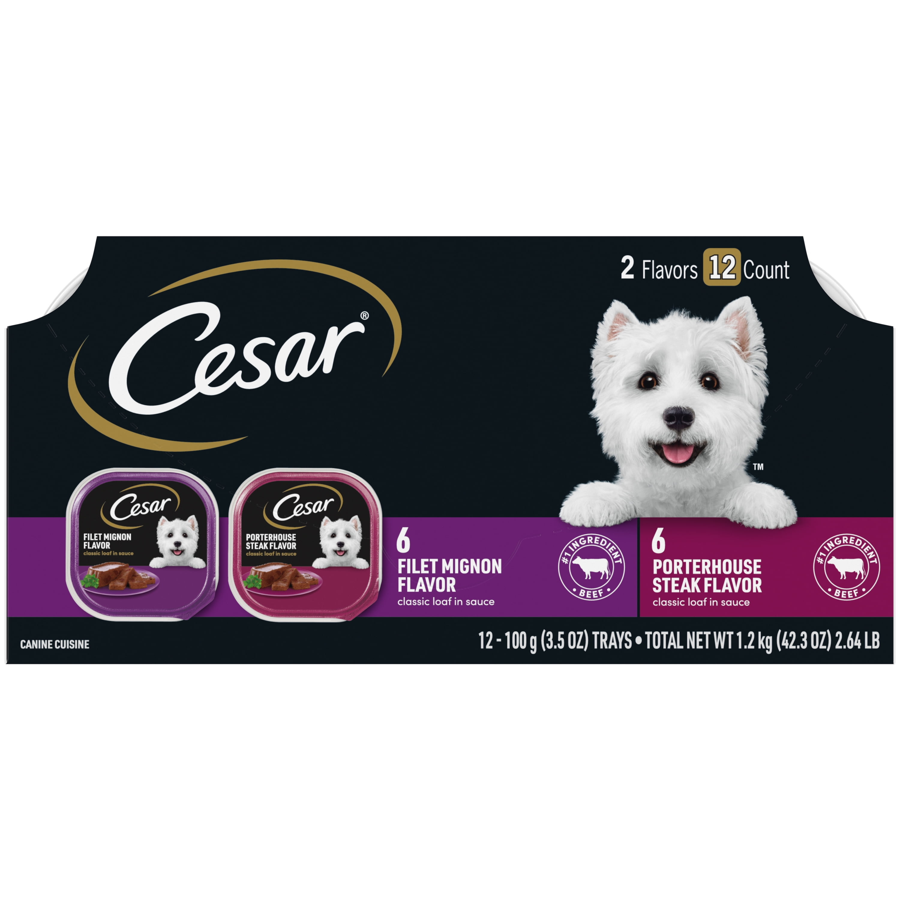 CESAR Classic Loaf in Sauce Beef Flavors Wet Dog Food Variety Pack, (12 Pack) 3.5 oz. Trays
