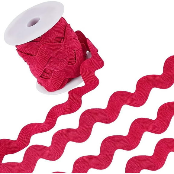 1set 1.34 Inch Jumbo Rick Rack Trim 10 Yards RIC Rac Ribbon Christmas Zig Zag Deep Pink Wave Bending Fringe Trim Rickrack Woven Fabric S Shaped Lace with Spool for Sewing Crafts