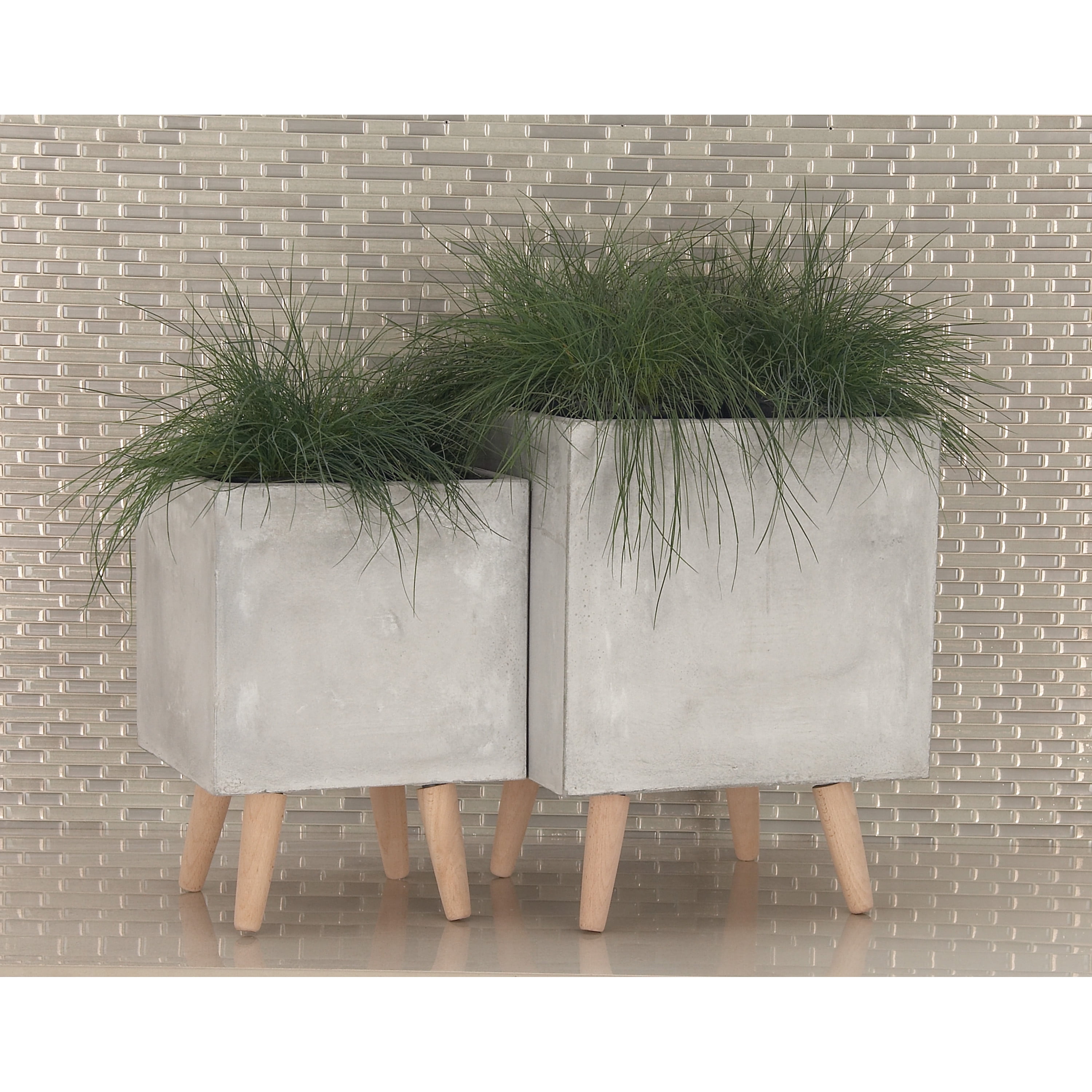 DecMode Fiber Contemporary Clay Planter, Grey, Set of 2