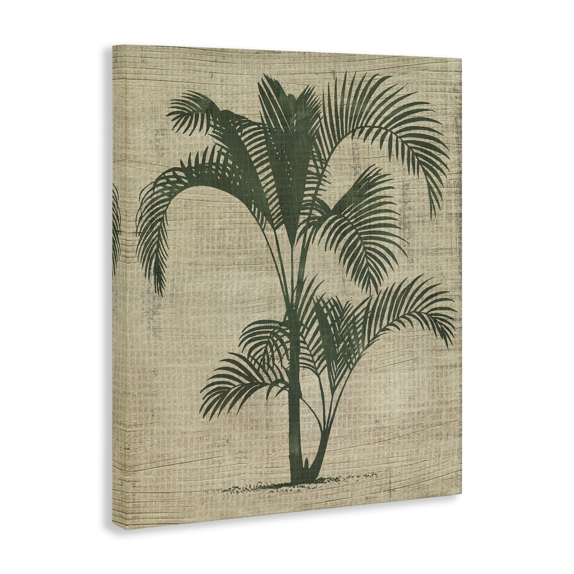Stupell Industries Palm on Woven Pattern Plants & Flowers Painting Wrapped Canvas Art Print Wall Art, 24 x 30