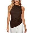 thumbnail image 2 of Mifsaly Womens Sleeveless Halter Neck Tops Elegant Asymmetric Ruched Tank Top Metal Ring Shoulder Pleated Cami Blouse Summer Party Going Out Shirts Coffee,M, 2 of 5