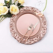 BalsaCircle 24 Rose Gold 14" Metallic Acrylic Wooden Textured Round Baroque Plastic Charger Plates