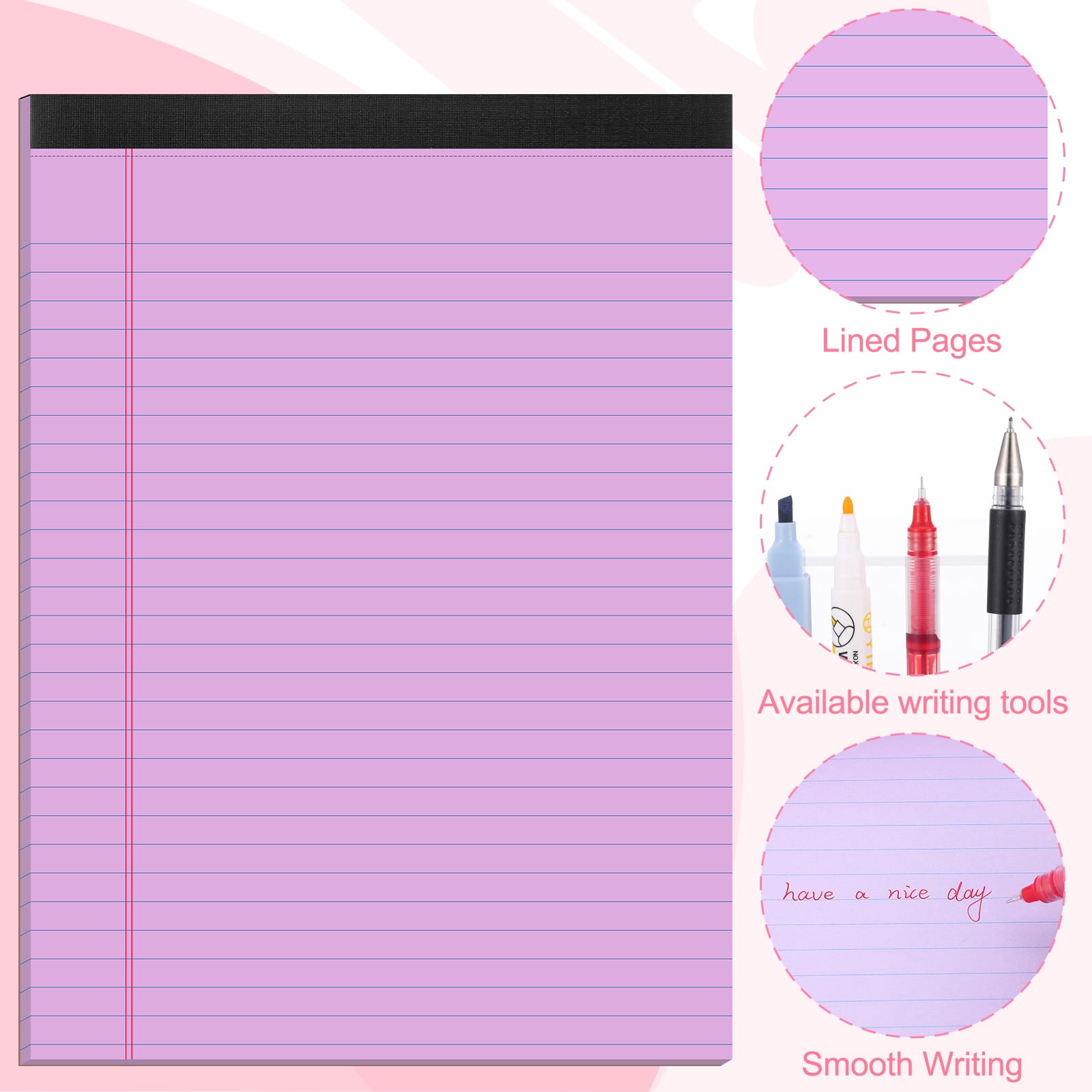 sixwipe Colored Legal Pads, 6 Pack Writing Pads 8.5 x 11 inch, Micro Perforated Notebooks with Sturdy Back, Wide Ruled, 30 Sheets Per Writing Pad for School, College, Office, Professional