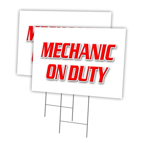 MECHANIC ON DUTY 2 Pack Of 18" x 24" Yard Sign & Stake outdoor plastic window | Advertise Your Business | Stake Included Image On Both Sides | Made in The USA