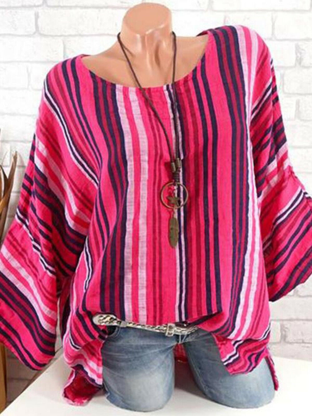 NANTE Top Loose Womens Blouse V Neck Stripe Long Shirt Long Sleeve Tops Ladies Clothes Womens Clothing Costume Habiliment 