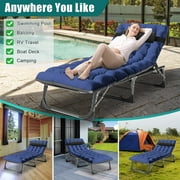 Slsy Folding Camping Cots for Adults, Adjustable 4-Position Reclining Folding Chaise with Mattress & Pillow, Portable Folding Lounge Chair Sleeping Cots Bed