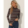 thumbnail image 3 of Unique Bargains Women's Plaid Turtleneck Long Sleeve Slim Shirt Blouse M Black Striped, 3 of 6
