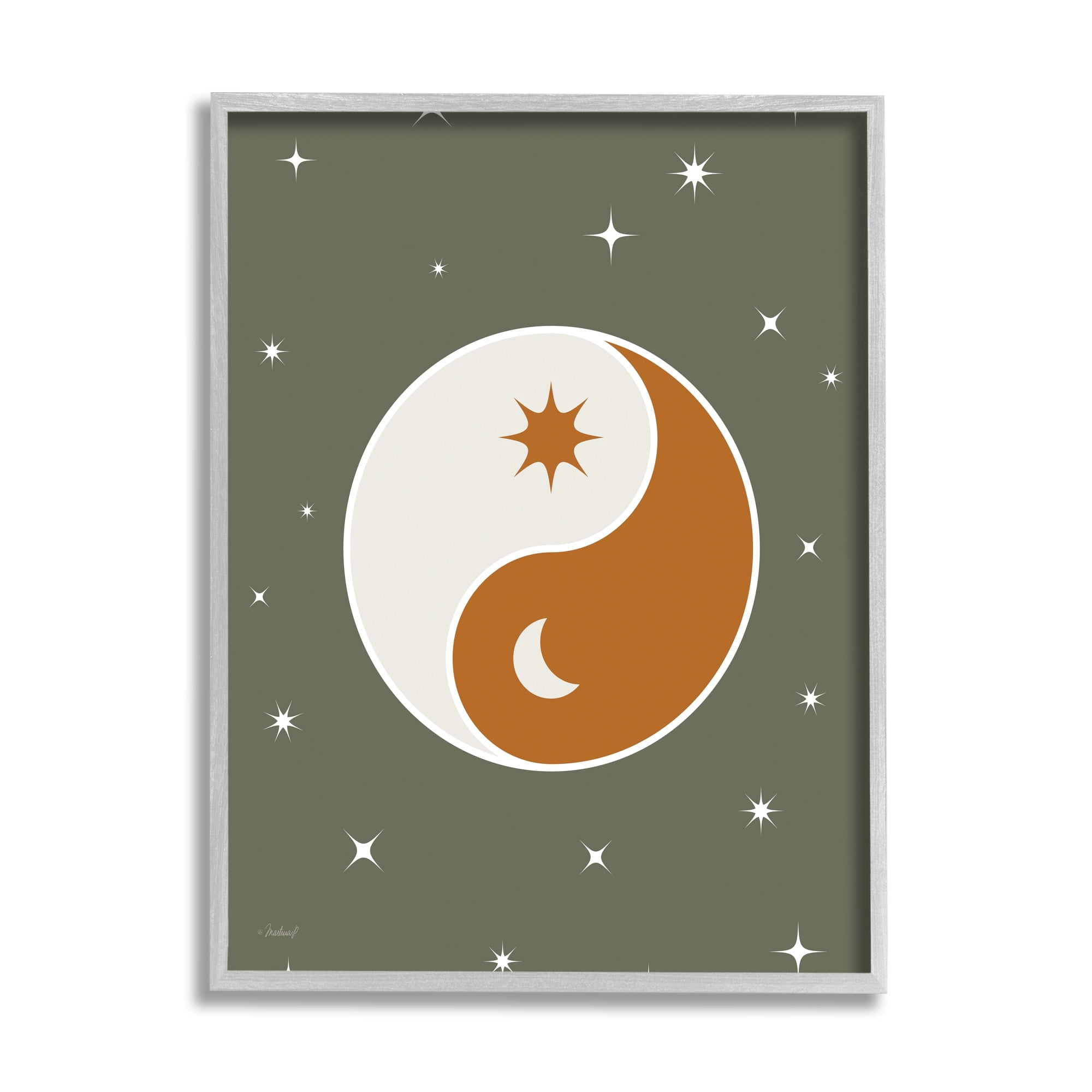 Stupell Industries Starry Yin Yang Symbol Celestial Sun Moon Shapes Graphic Art Gray Framed Art Print Wall Art, Design by Martina Pavlova