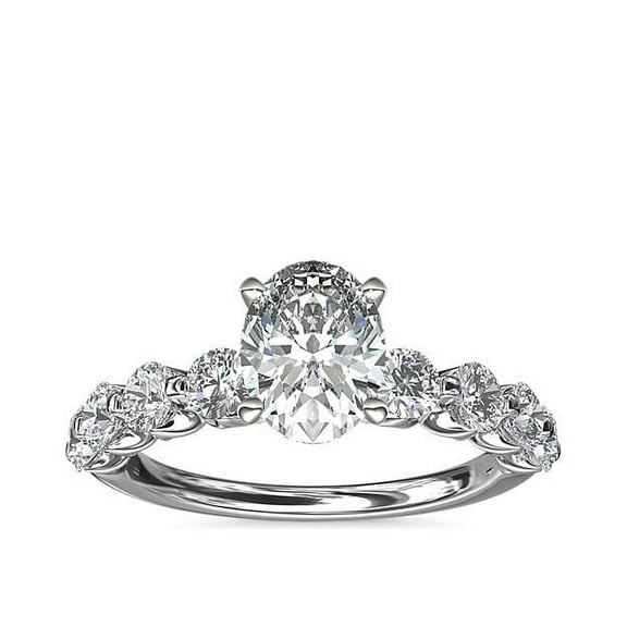 1.00 Ct Solitaire with Accents Stunning Excellent Oval Cut Genuine Diamond Ring for Engagement Solid 14K White Gold Size 7