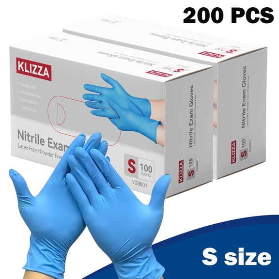 KLIZZA 200PCS Blue Nitrile Disposable Gloves 5Mil Latex-Free and Powder-Free, Safe for Food Processing, Beauty Salons, Medical Care, and Household Cleaning (S Size)
