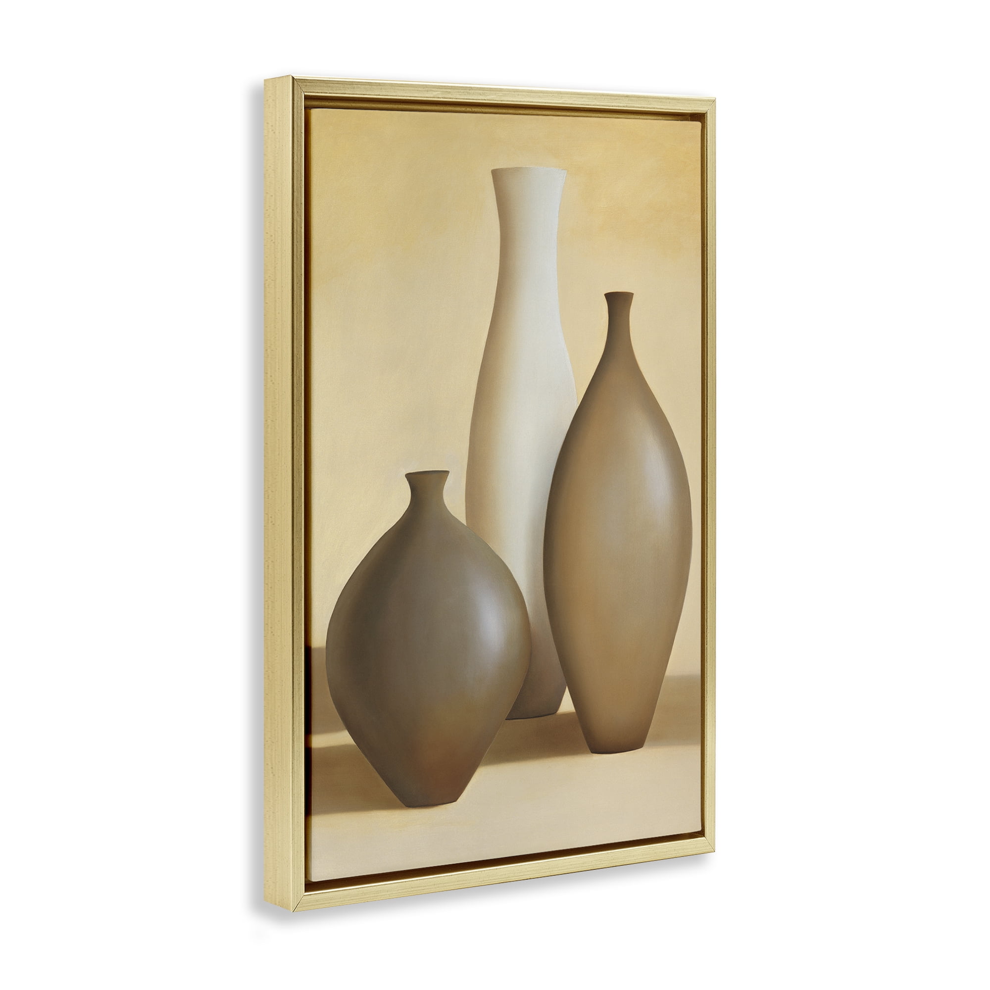Stupell Industries Natural Pottery Bottles Furniture Painting Gold Floater Framed Canvas Art Print Wall Art, 21 x 31