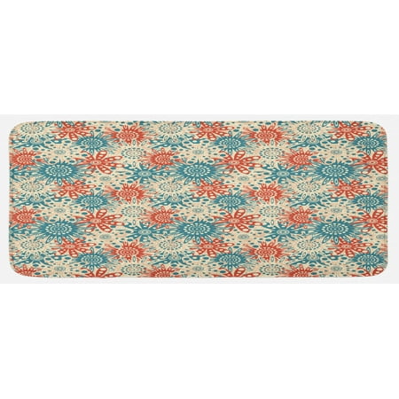 

Botanic Kitchen Mat Hippie Summer Theme with Youthful Field in Prehistoric Art Design Plush Decorative Kitchen Mat with Non Slip Backing 47 X 19 Vermilion Beige Teal by Ambesonne