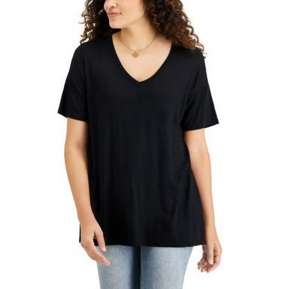 MSRP $25 Style & Co Women Drapey V-Neck T-Shirt Black Size Small