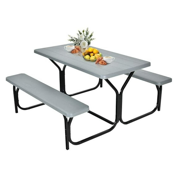 Picnic Table, Picnic Easy to Assemble w/All Weather Wood Grain & Metal Frame, Picnic Tables for Outdoors Camping Backyard Deck Patio Poolside Dining Party