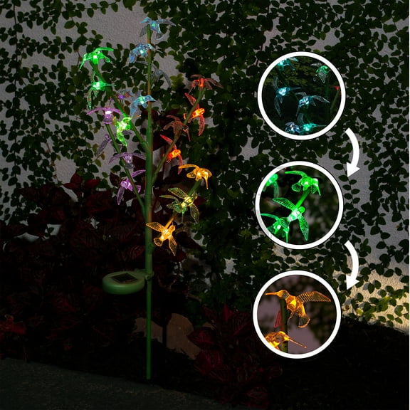 Alpine Corporation 12" x 37" Solar Hummingbird LED Light Garden Stake, Multicolor