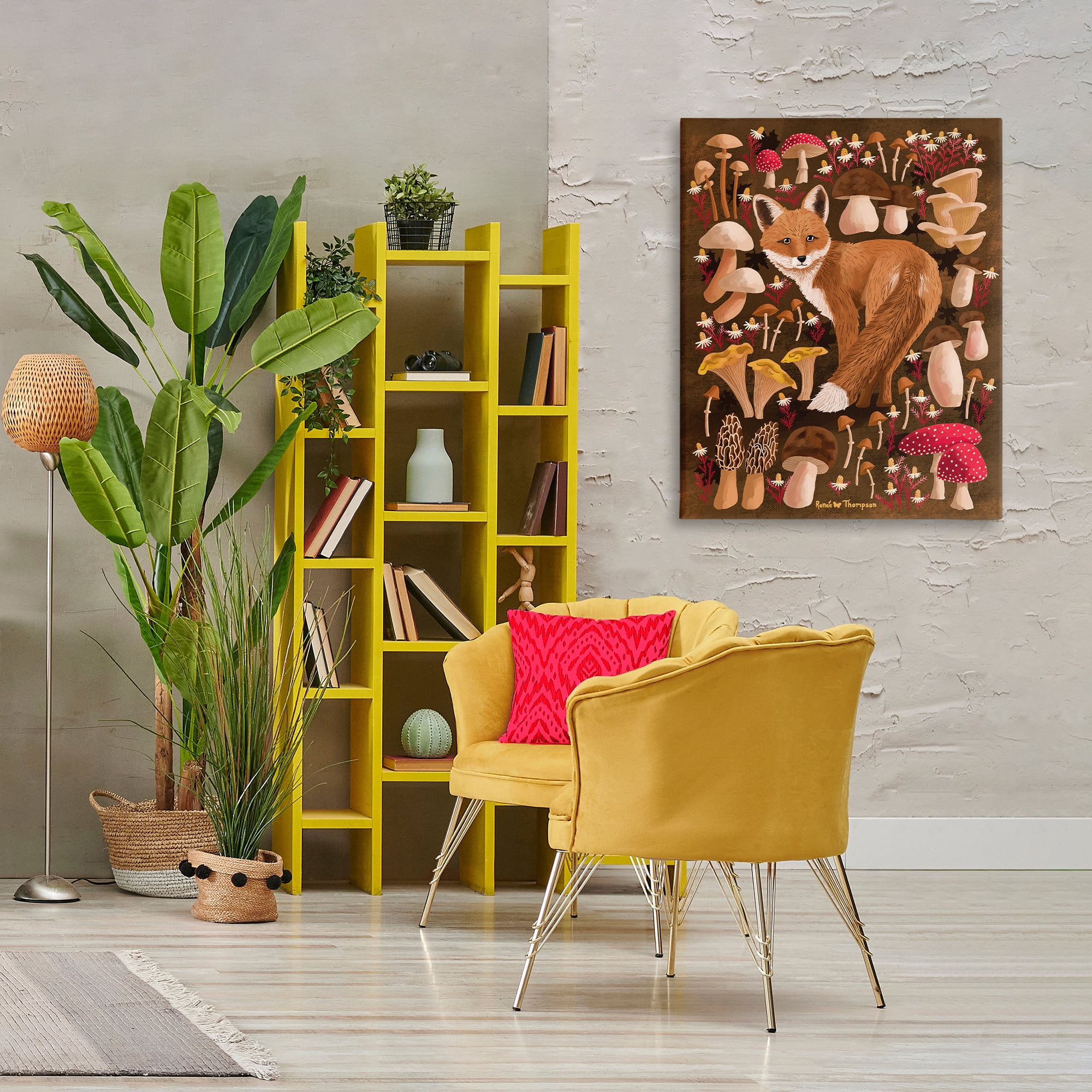 Stupell Industries Fox & Cottage Mushrooms Animals Painting Wrapped Canvas Art Print Wall Art, 30 x 40