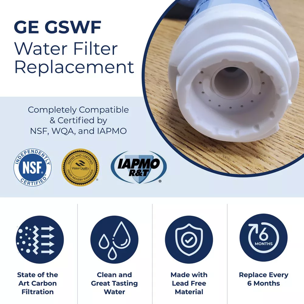 PureLine GE GSWF Refrigerator Water Filter Replacement, Also Compatible with Kenmore 46-9914, 9914, 469914, GSWFDS, AP3418061 (2 Pack)