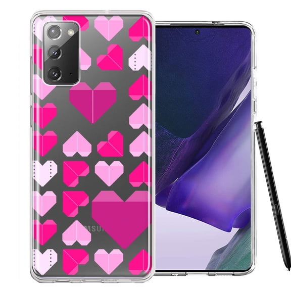 MUNDAZE for Samsung Galaxy Note 20 Pink Purple Origami Valentine's Day Polkadot Hearts Design Double Layer Phone Case Cover