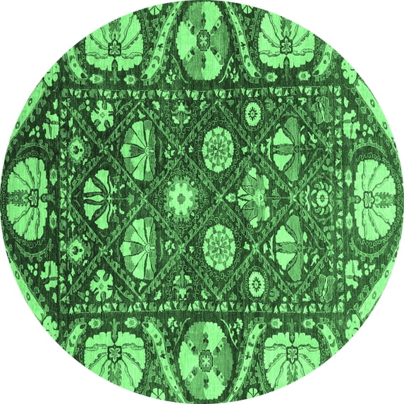 Ahgly Company Indoor Round Abstract Emerald Green Modern Area Rugs, 8' Round