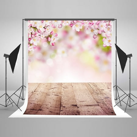 Image of 5x7ft Flower Bokeh Photography Backdrops Pink Flower Wooden Floor Backdrop Baby Newborn Children Photo Background for Studio Booth Props