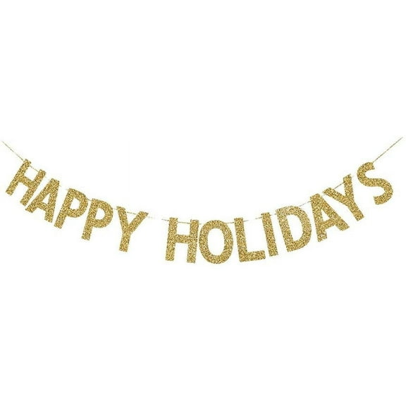 Happy Holidays Banner, Gold Gliter Paper Sign Christmas Banner Decorations/Holiday/Ne Year Decorations