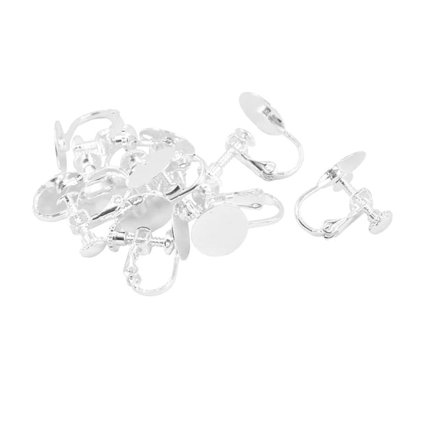 10 piezas de ganchos para pendientes, base en blanco, cabujones de 10 mm, almohadillas para manualidades Blanco plateado